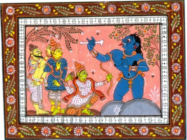 Painting titled "RAMA KILLING TARAKA" by Ranjitava Biswas, Original Artwork, Watercolor