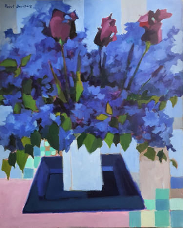 Peinture intitulée "Grand bouquet bleu" par Raoul Bruckert, Œuvre d'art originale, Acrylique Monté sur Châssis en bois