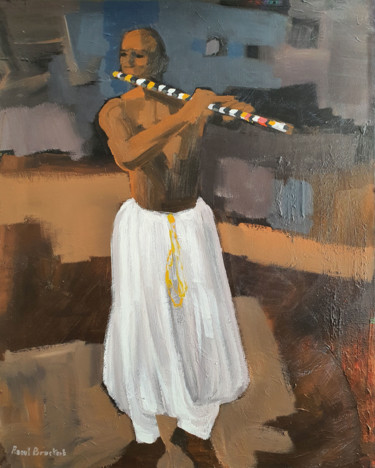 Painting titled "Africain musicien" by Raoul Bruckert, Original Artwork, Acrylic Mounted on Wood Stretcher frame