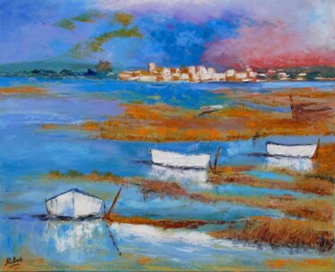 Peinture intitulée "Les barques blanches" par Raoul Ribot, Œuvre d'art originale