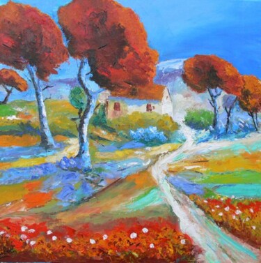 Peinture intitulée "Les pins rouges" par Raoul Ribot, Œuvre d'art originale