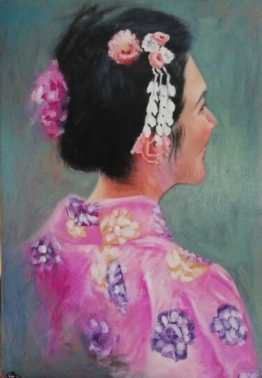 Schilderij getiteld "Etude Kimono 3" door Raphael Fourneau, Origineel Kunstwerk, Olie