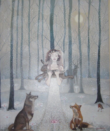 Painting titled "Mme hiver" by Raphaël Guémard, Original Artwork, Oil Mounted on Wood Stretcher frame