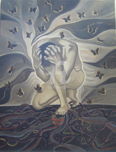 Картина под названием "Mes paillons noirs" - Raphaël Guémard, Подлинное произведение искусства, Масло Установлен на Деревянн…