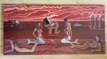 Painting titled "Mermaid blues" by Raphaël Guémard, Original Artwork, Acrylic Mounted on Wood Stretcher frame