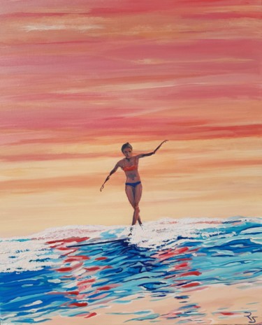 Pittura intitolato "Surfeuse Rouge" da Raphael Durand, Opera d'arte originale, Acrilico