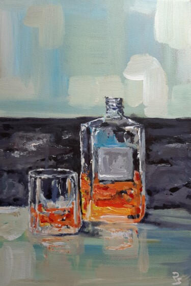 Painting titled "verre & bouteille" by Raphael Durand, Original Artwork, Acrylic