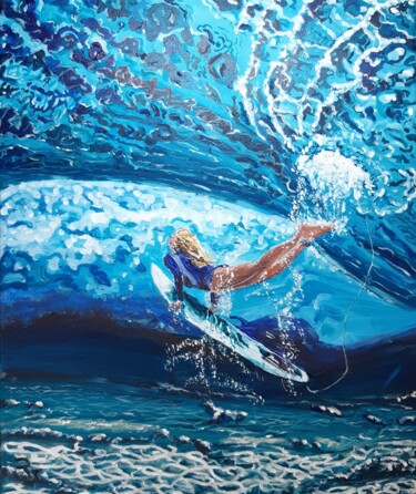 Painting titled "Surfeuse bleue" by Raphael Durand, Original Artwork, Acrylic
