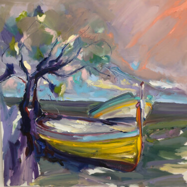 Peinture intitulée "barque de la fount…" par Raphaël Martinez, Œuvre d'art originale, Huile Monté sur Châssis en bois