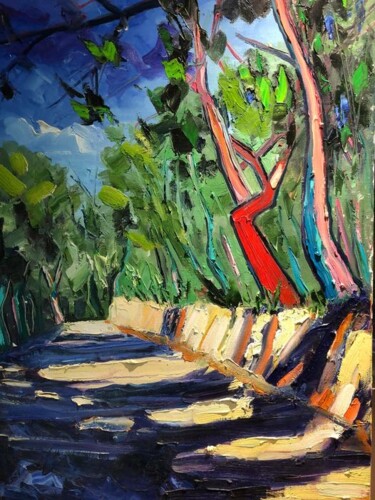 Peinture intitulée "chemin de Laroque d…" par Raphaël Martinez, Œuvre d'art originale, Huile Monté sur Châssis en bois
