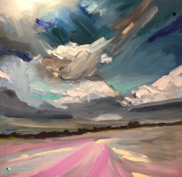 Картина под названием "orage sur la plage…" - Raphaël Martinez, Подлинное произведение искусства, Масло Установлен на Деревя…