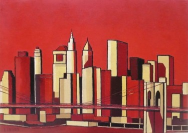 Peinture intitulée "New York - Pont de…" par Raphael Fortunato, Œuvre d'art originale, Huile