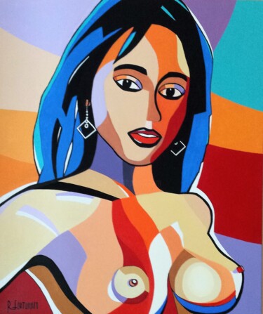 Painting titled "Africaine pop" by Raphael Fortunato, Original Artwork, Oil Mounted on Wood Stretcher frame