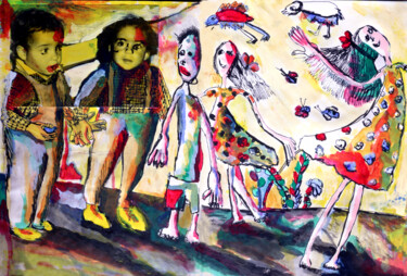 Pintura titulada "children art ISRAEL…" por Raphael Perez (Israeli painter artist), Obra de arte original, Acrílico