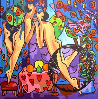 Malerei mit dem Titel "gay kiss lgbt artis…" von Raphael Perez, Original-Kunstwerk, Acryl