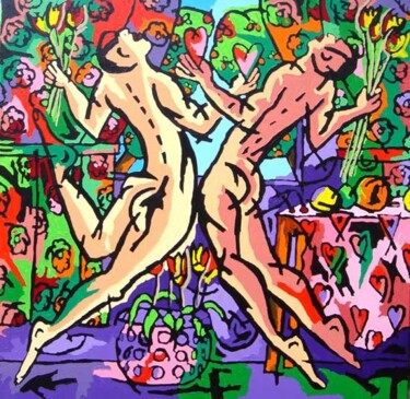 Pintura intitulada "gay love erotic que…" por Raphael Perez, Obras de arte originais, Acrílico
