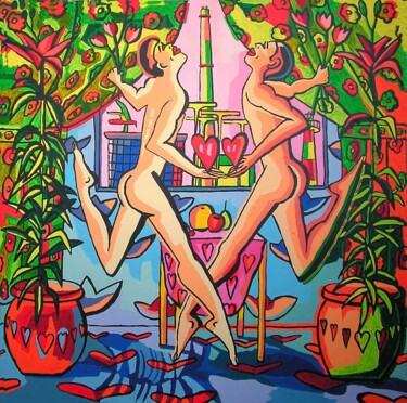 Pittura intitolato "gay couple dancing…" da Raphael Perez, Opera d'arte originale, Acrilico