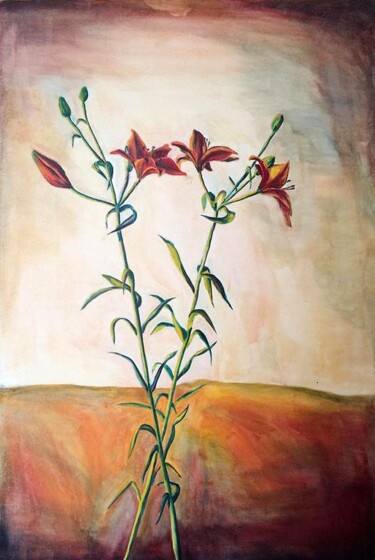 Painting titled "lili flower oil pai…" by Raphael Perez, Original Artwork, Oil
