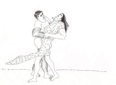 Dessin intitulée "couple dancing draw…" par Raphael Perez, Œuvre d'art originale, Encre