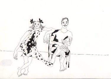 Dessin intitulée "couple drawing man…" par Raphael Perez, Œuvre d'art originale, Encre