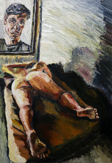 Painting titled "nude male art paint…" by Raphael Perez, Original Artwork, Oil