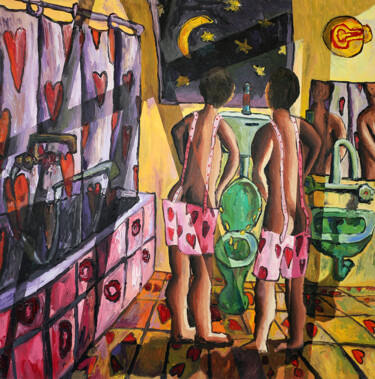 Schilderij getiteld "gay couple peeing m…" door Raphael Perez, Origineel Kunstwerk, Acryl