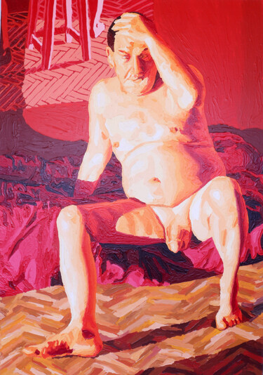 Pittura intitolato "older gay man naked…" da Raphael Perez, Opera d'arte originale, Acrilico