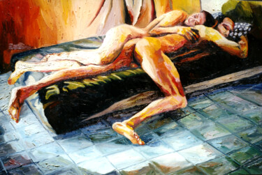 Pintura intitulada "man woman erotic ma…" por Raphael Perez, Obras de arte originais, Óleo