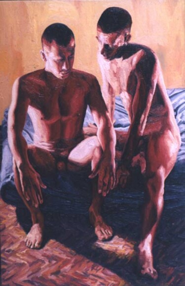 Painting titled "connection two men…" by Raphael Perez, Original Artwork, Acrylic