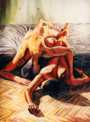 Pintura titulada "2 men erotic painti…" por Raphael Perez, Obra de arte original, Oleo