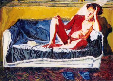 Pintura titulada "man on sofa erotic…" por Raphael Perez, Obra de arte original, Oleo
