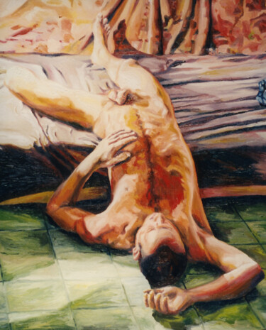 Pintura intitulada "man on bed lgbt art…" por Raphael Perez, Obras de arte originais, Óleo