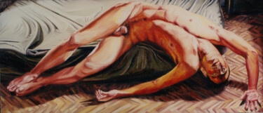 Pintura titulada "man on bed erotic m…" por Raphael Perez, Obra de arte original, Oleo