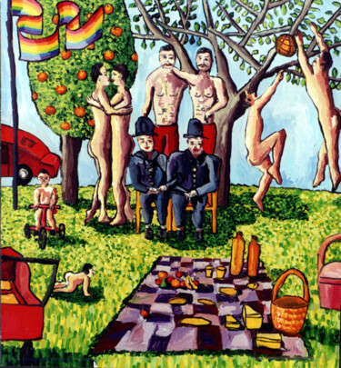 Malerei mit dem Titel "new family gay fame…" von Raphael Perez, Original-Kunstwerk, Öl