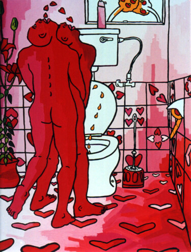 Malerei mit dem Titel "The kiss gay artist…" von Raphael Perez, Original-Kunstwerk, Acryl