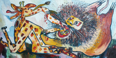 Pittura intitolato "lion painting anima…" da Raphael Perez, Opera d'arte originale, Olio