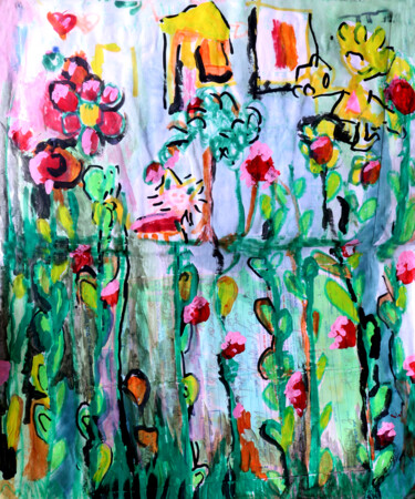 Painting titled "FLOWERS DRAWING FLO…" by Raphael Perez, Original Artwork, Acrylic