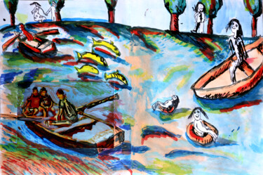 Pittura intitolato "lake pool ISRAELI A…" da Raphael Perez, Opera d'arte originale, Acrilico