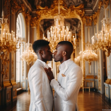 Digitale Kunst getiteld "gay marriage two ho…" door Raphael Perez, Origineel Kunstwerk, AI gegenereerde afbeelding
