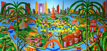 Painting titled "盆景花园  优秀艺术馆苏州中国当代现代…" by Raphael Perez, Original Artwork, Acrylic
