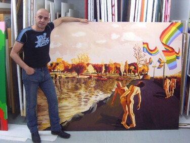 Pintura intitulada "gay art landscape w…" por Raphael Perez, Obras de arte originais, Acrílico