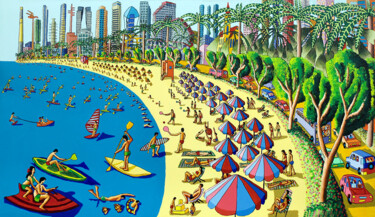 Malerei mit dem Titel "tel aviv beach naiv…" von Raphael Perez, Original-Kunstwerk, Acryl