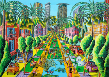 Pintura intitulada "rotchild street nai…" por Raphael Perez, Obras de arte originais, Acrílico