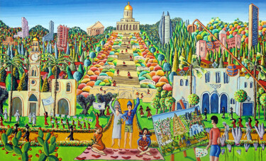 Painting titled "haifa bahai garden…" by Raphael Perez, Original Artwork, Acrylic