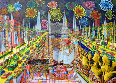 Painting titled "fireworks on tel av…" by Raphael Perez, Original Artwork, Acrylic