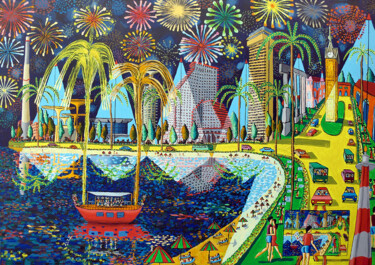 Pintura intitulada "fireworks tel aviv…" por Raphael Perez, Obras de arte originais, Acrílico