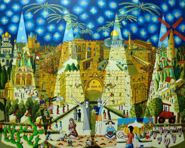 Painting titled "jerusalem naive pai…" by Raphael Perez, Original Artwork, Acrylic