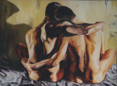 Ζωγραφική με τίτλο "two men hugging gay…" από Raphael Perez, Αυθεντικά έργα τέχνης, Λάδι