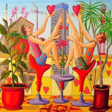 Pintura titulada "lovers couple on th…" por Raphael Perez, Obra de arte original, Acrílico