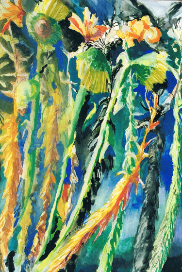 Malerei mit dem Titel "watercolor sunflowe…" von Raphael Perez, Original-Kunstwerk, Aquarell